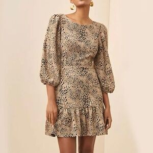 Anthropologie MAEVE size 8 Knit Cut-Out Mini Dress cute Leopard Animal Print.